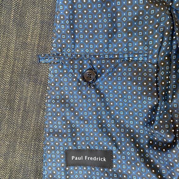 Paul Fredrick Herringbone Double Breasted Sport Coat Blazer Men 40L Green Navy - Picture 7 of 13